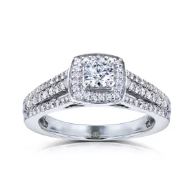 1/2ct.tw Multi-Row Diamond V-Bridge Halo Ring 14k White Gold