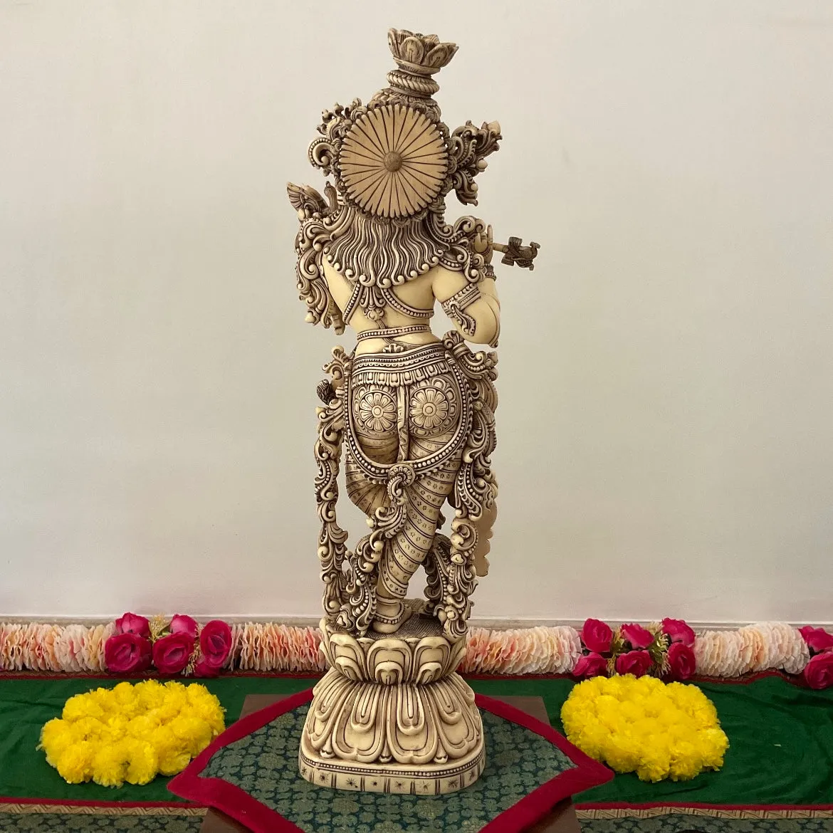 29 Inches Krishna Marble Dust Idol Ivory Finish -  Decorative Figurine Home Decor