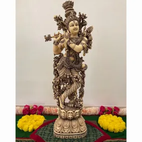 29 Inches Krishna Marble Dust Idol Ivory Finish -  Decorative Figurine Home Decor