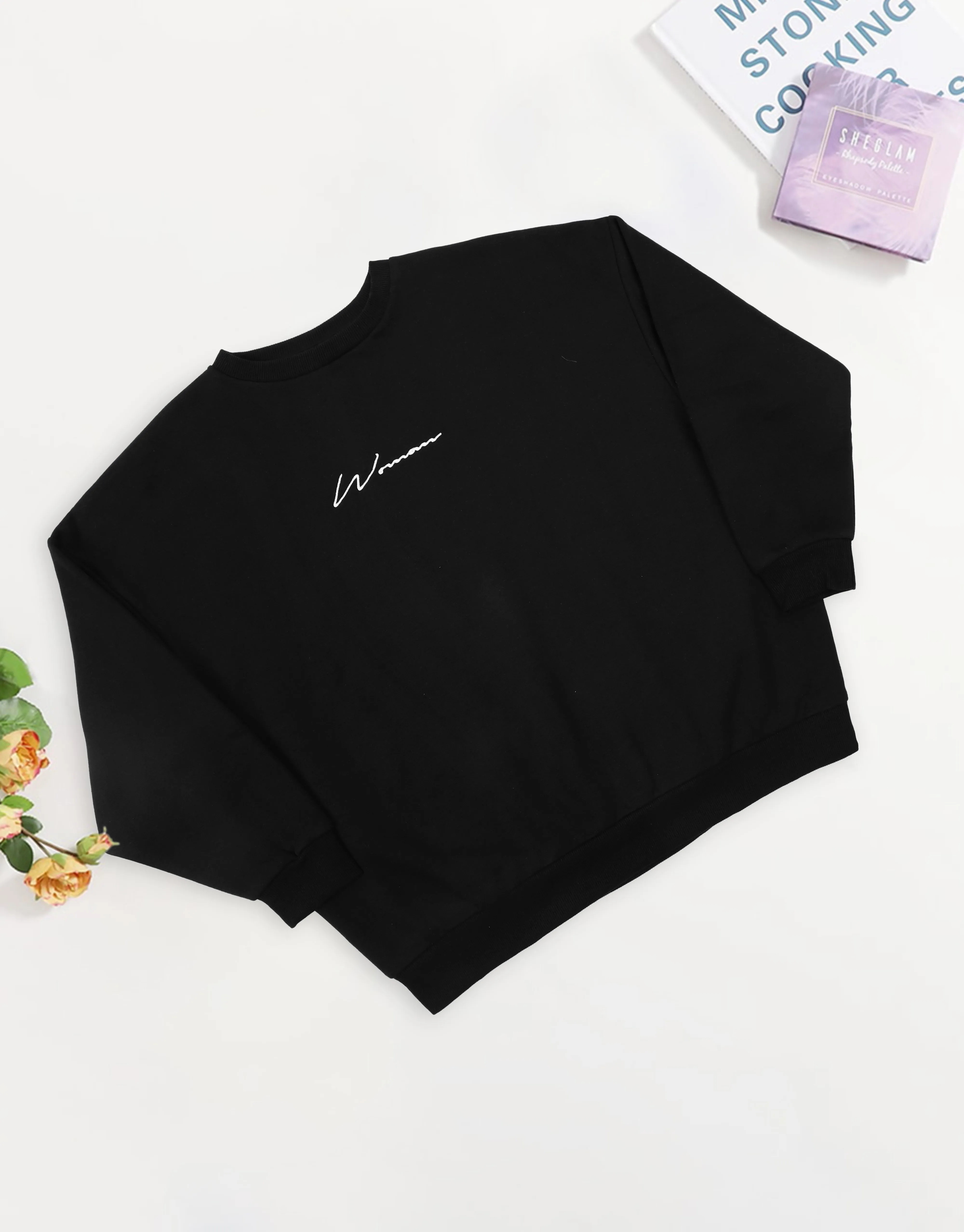 BHO Women Soft Fleece Signature Embroidery Sweatshirt-Black