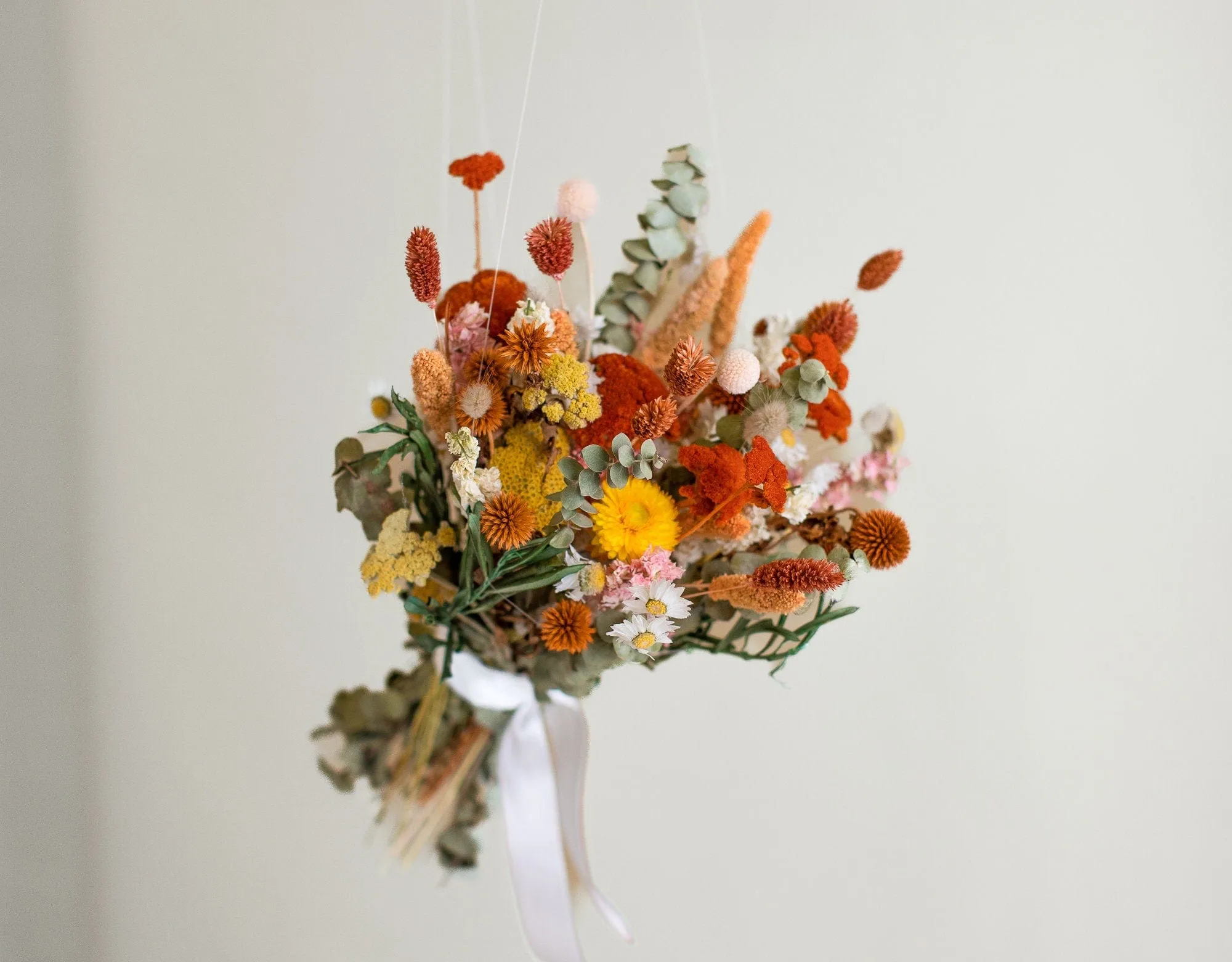 Burnt Orange Yarrow & Dried eucalyptus Wildflower bridal bouquet / billy balls bouquet / Boho Bridal Bouquet