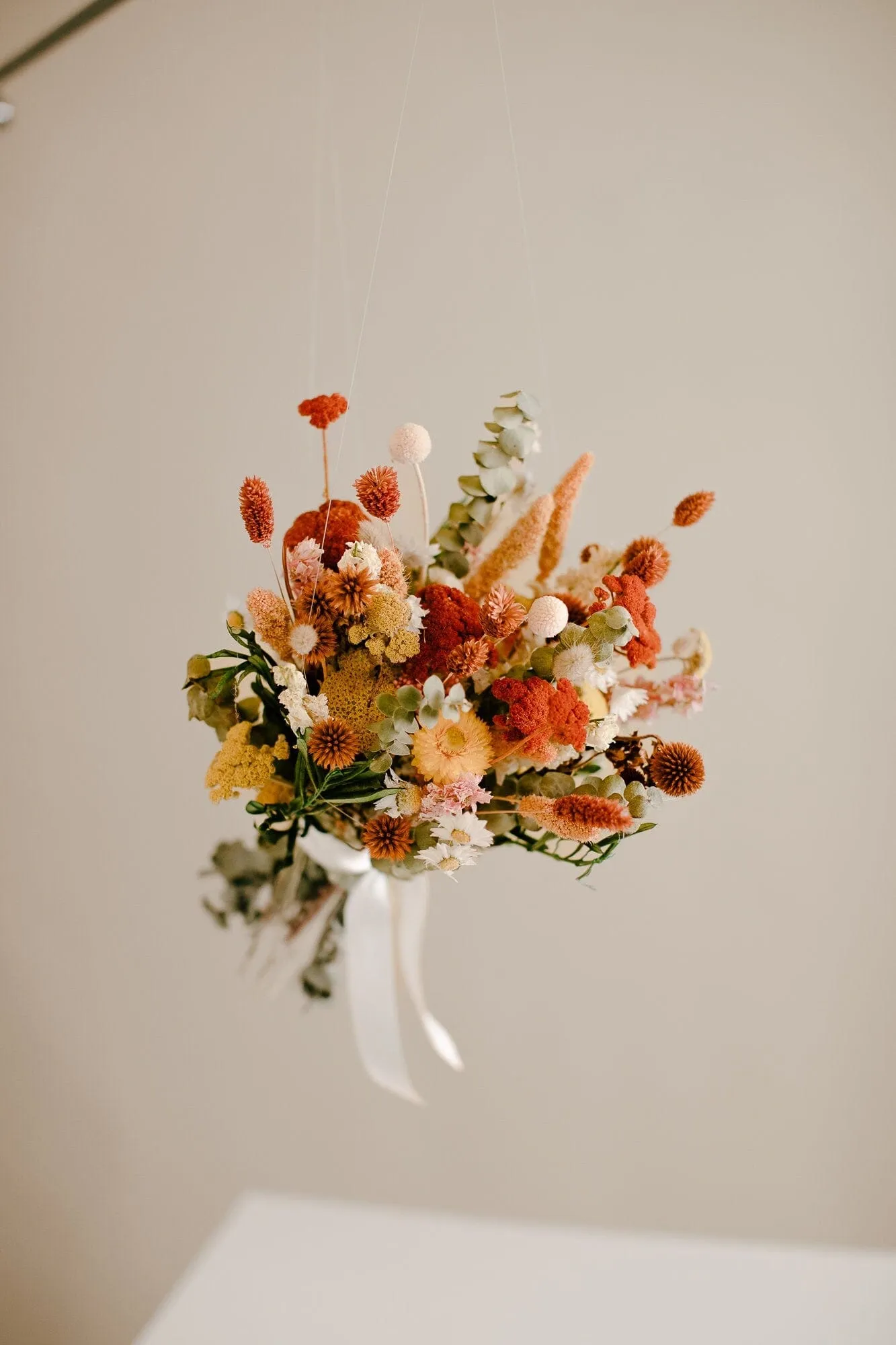 Burnt Orange Yarrow & Dried eucalyptus Wildflower bridal bouquet / billy balls bouquet / Boho Bridal Bouquet