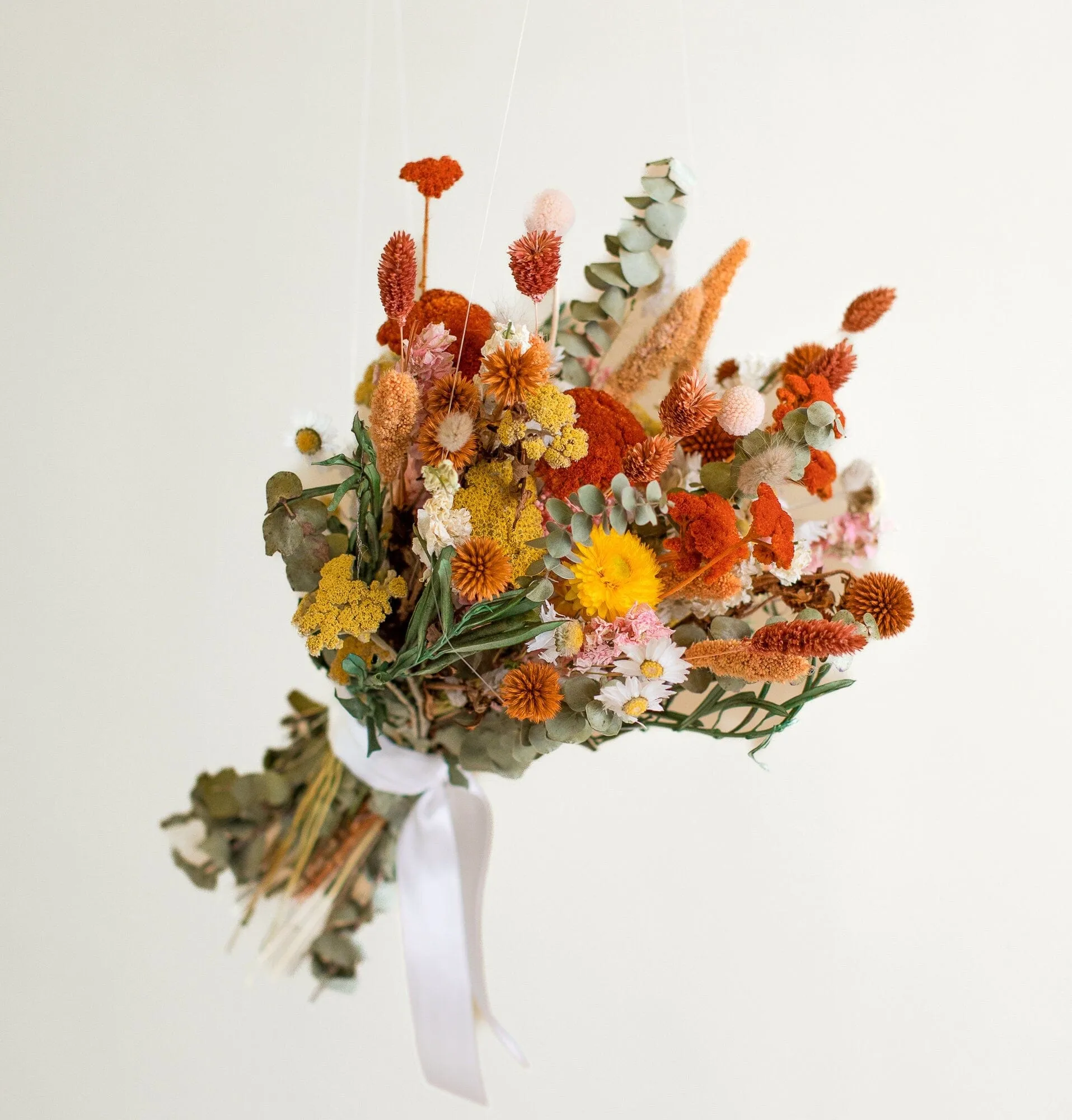 Burnt Orange Yarrow & Dried eucalyptus Wildflower bridal bouquet / billy balls bouquet / Boho Bridal Bouquet