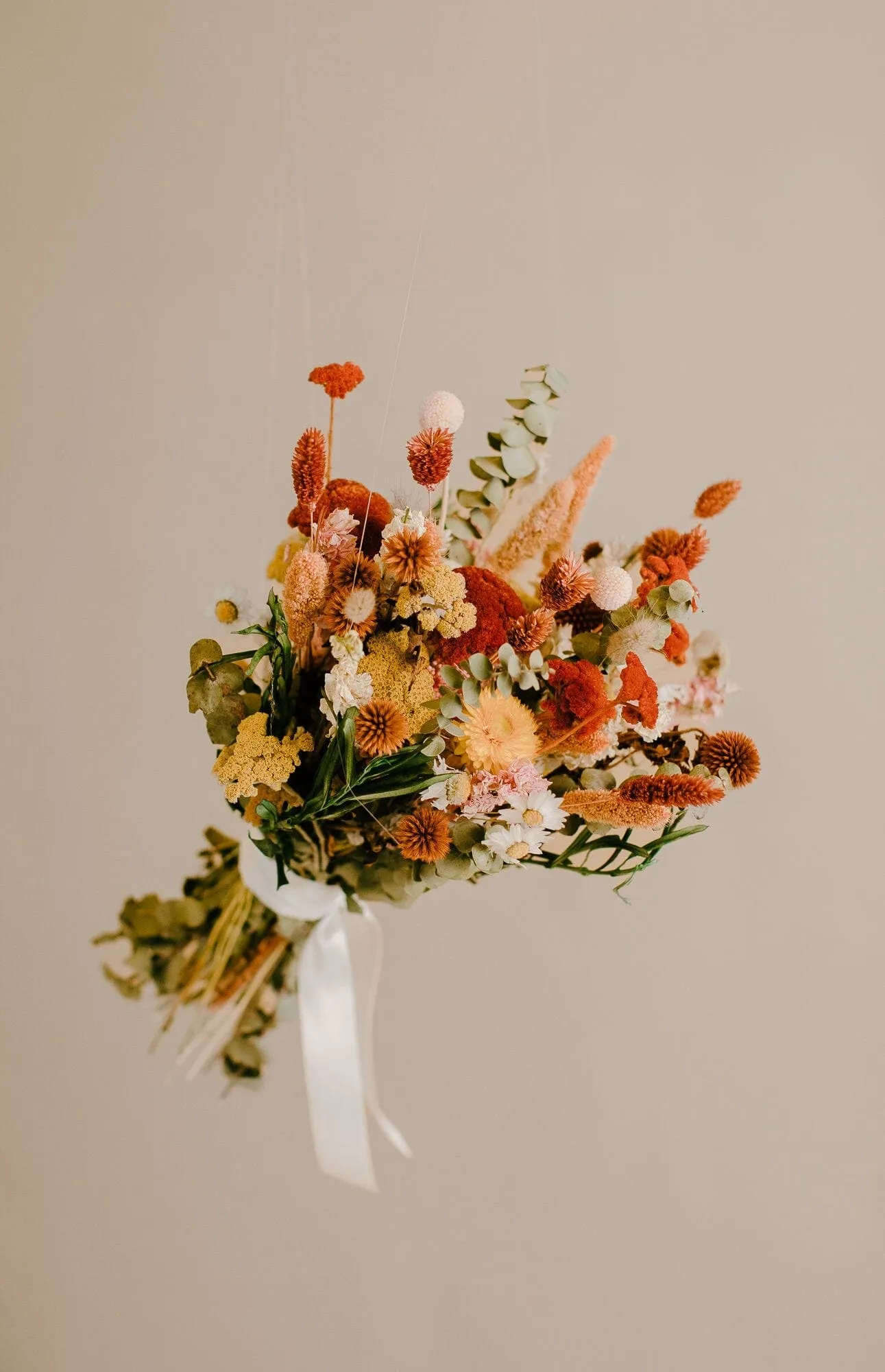 Burnt Orange Yarrow & Dried eucalyptus Wildflower bridal bouquet / billy balls bouquet / Boho Bridal Bouquet