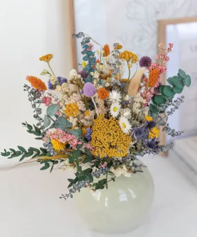 Colourful Dried Flowers Bridal Bouquet - Forest Green & Yellow