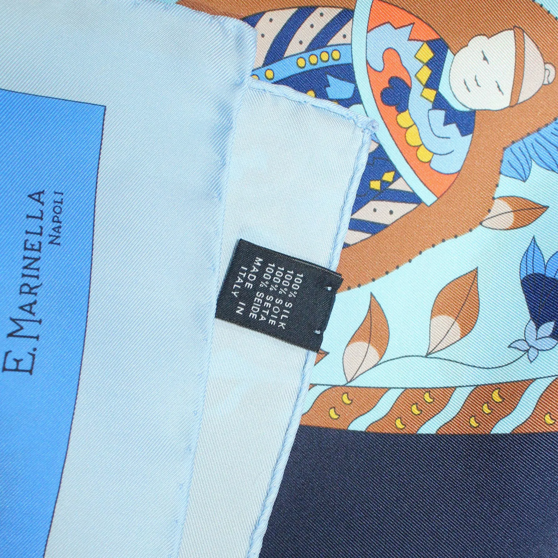 E. Marinella Scarf Blue Fan & Tassel - Twill Silk Square Foulard SALE