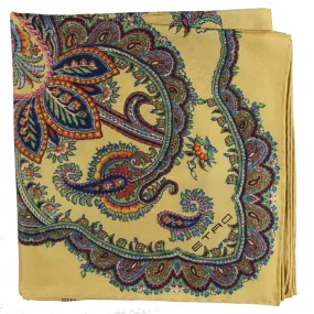 Etro Scarf Mustard Yellow Paisley - Square Twill Silk Shawl