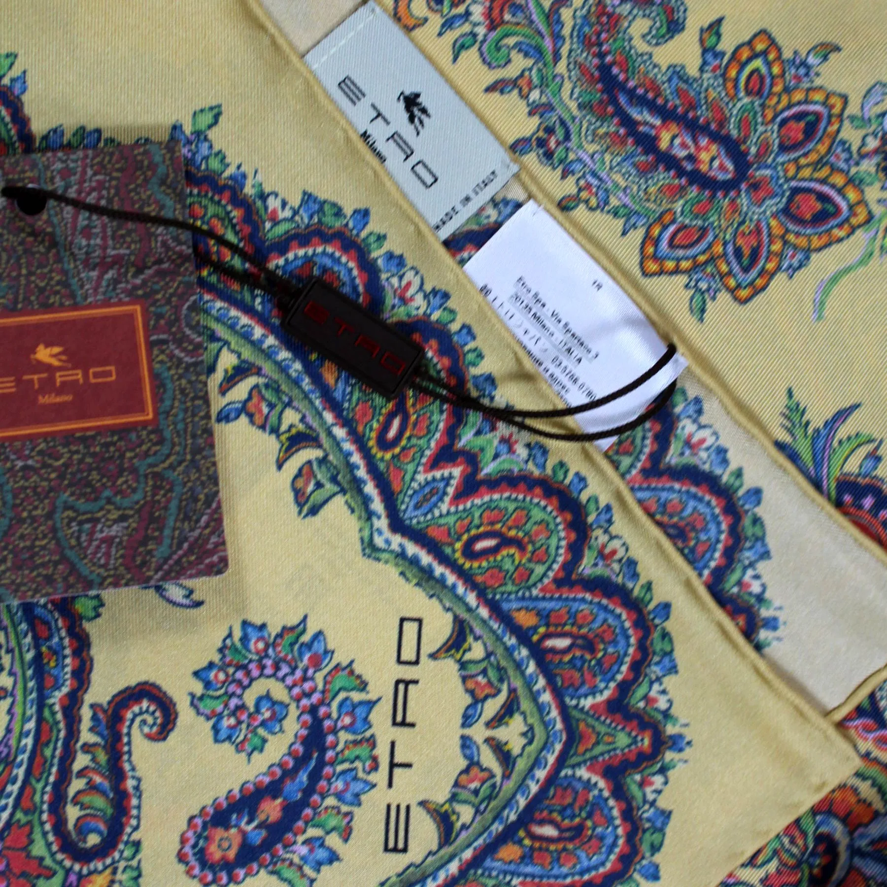 Etro Scarf Mustard Yellow Paisley - Square Twill Silk Shawl