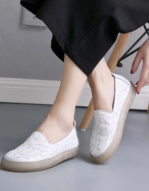 Flowr Embroidery Leather Sneakers 35-42