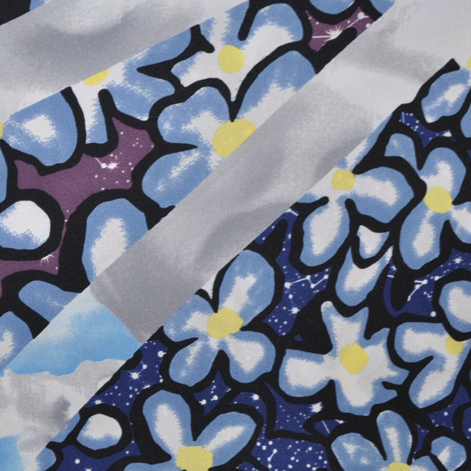 Kenzo Scarf Midnight Blue Floral Horoscope Print Silk Large Square Scarf