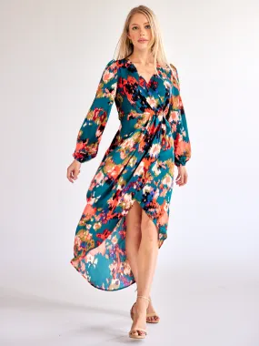 Lantern Sleeve Wrap Dress