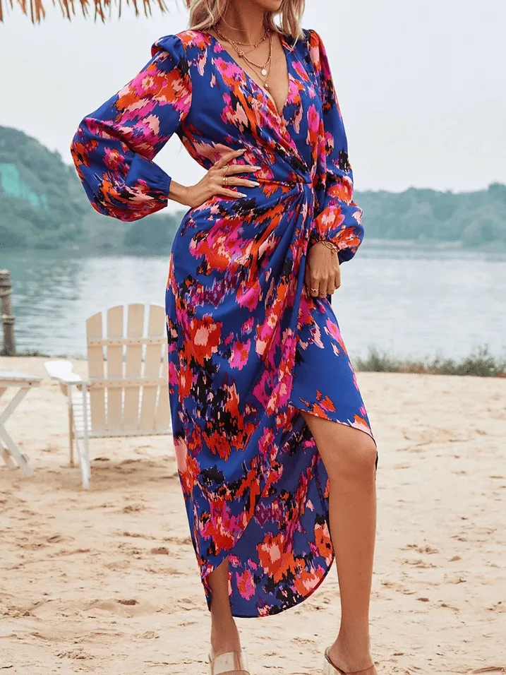 Lantern Sleeve Wrap Dress