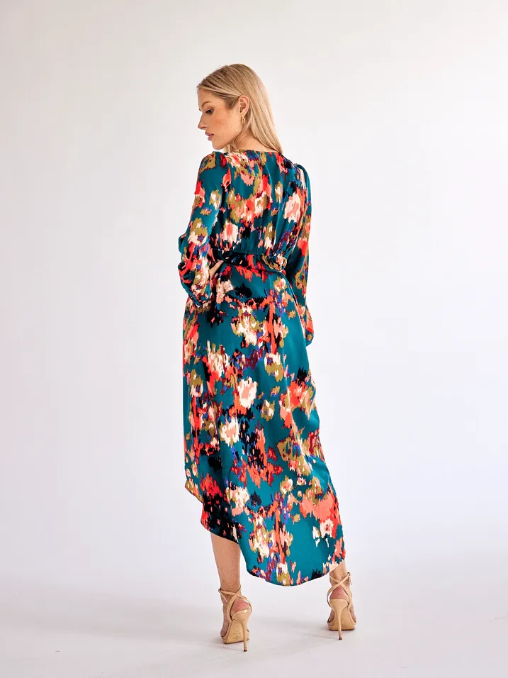 Lantern Sleeve Wrap Dress