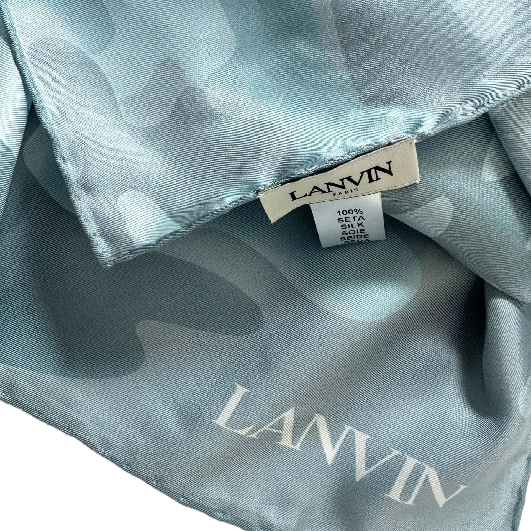 Lanvin Scarf Seafoam Gray Camo Design - Twill Silk Foulard