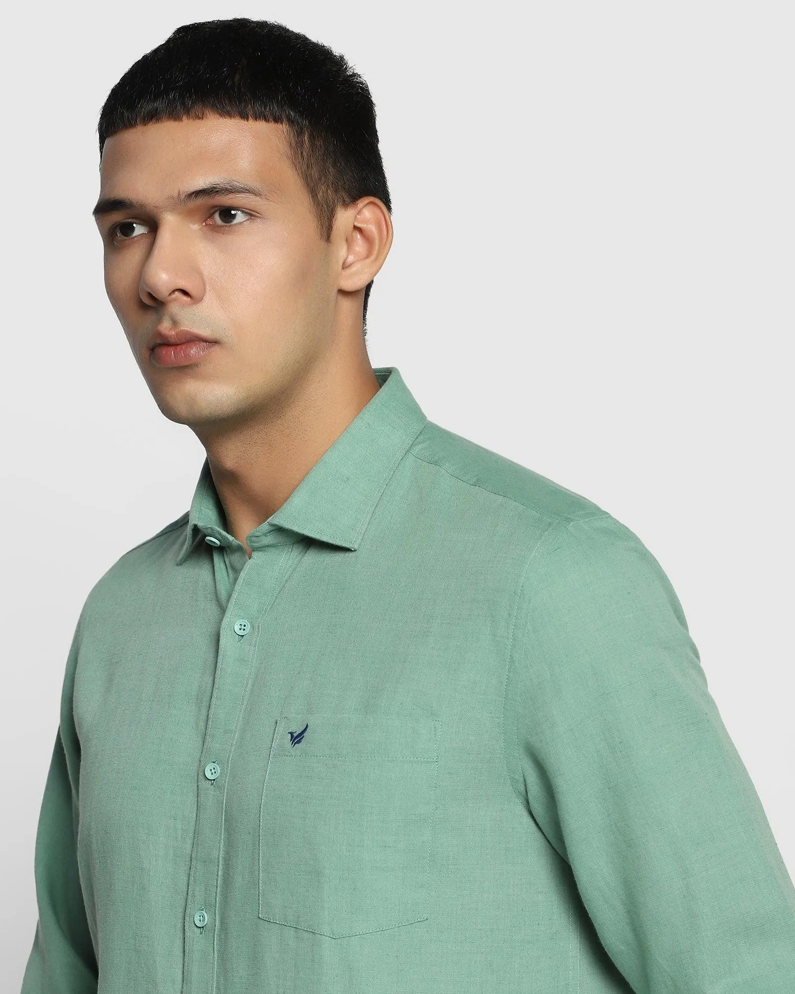 Linen Casual Green Solid Shirt - Salmon