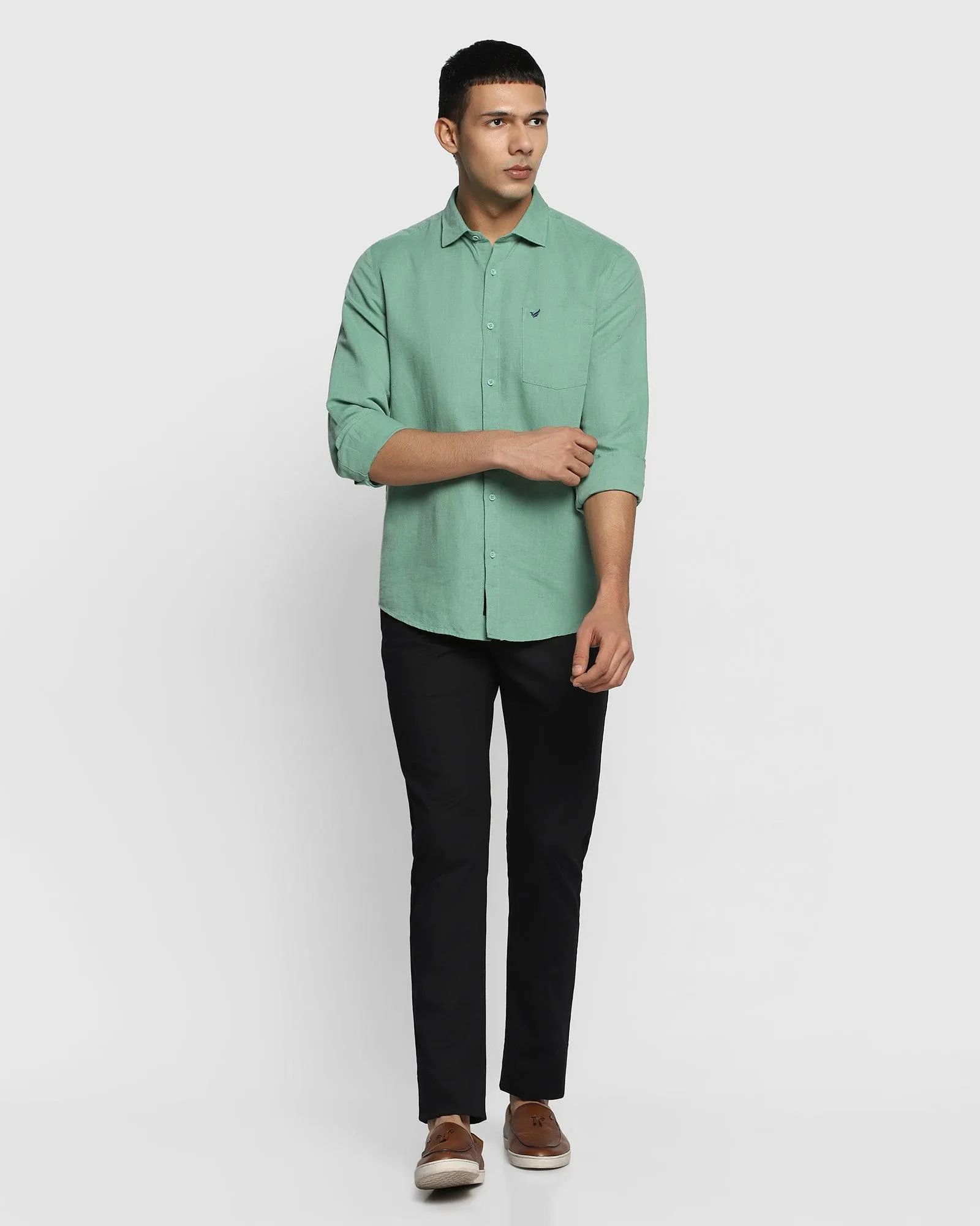 Linen Casual Green Solid Shirt - Salmon