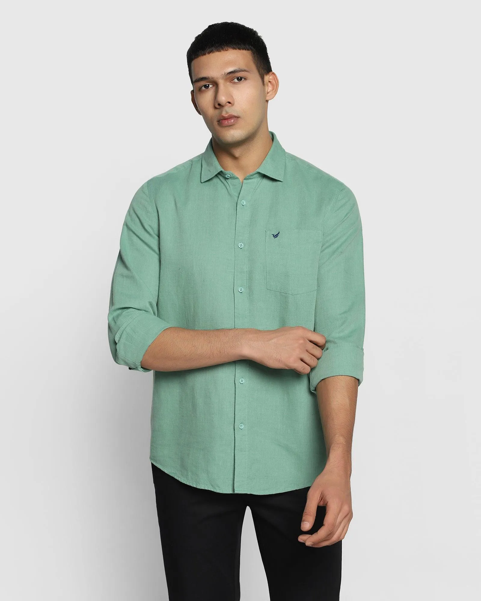 Linen Casual Green Solid Shirt - Salmon