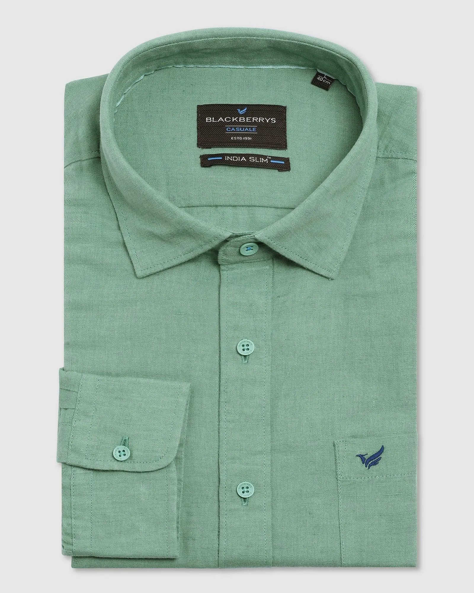 Linen Casual Green Solid Shirt - Salmon