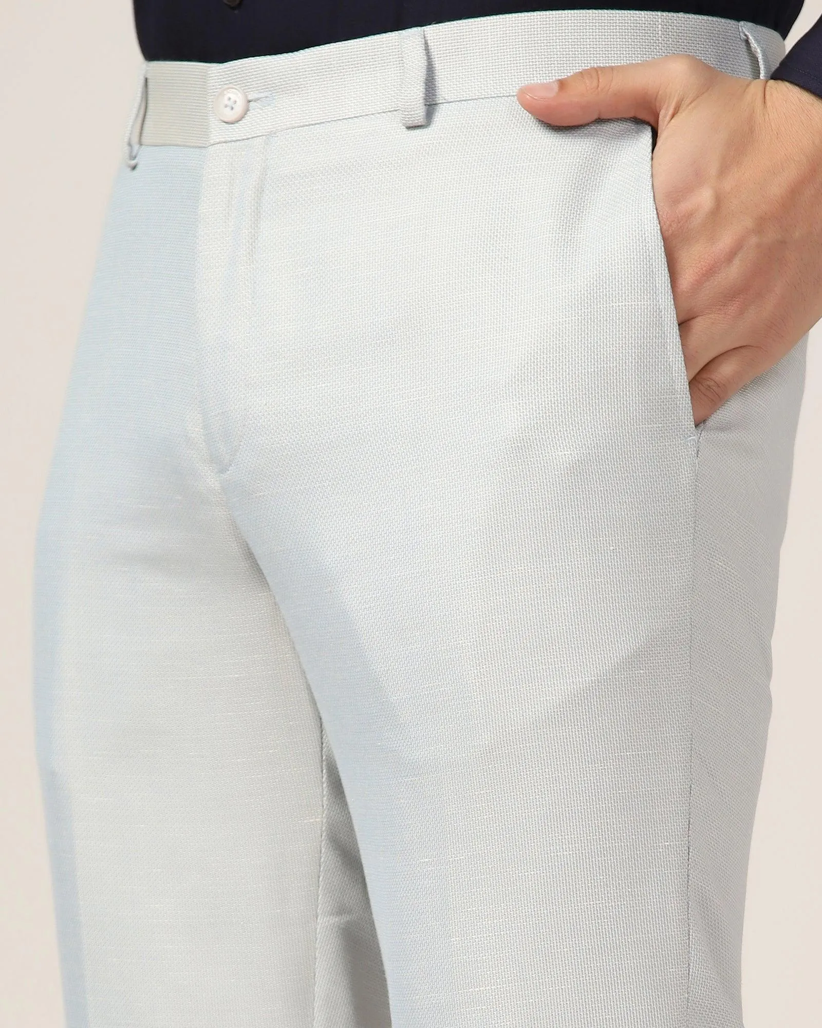 Linen Slim Comfort B-95 Formal Blue Textured Trouser - Commando