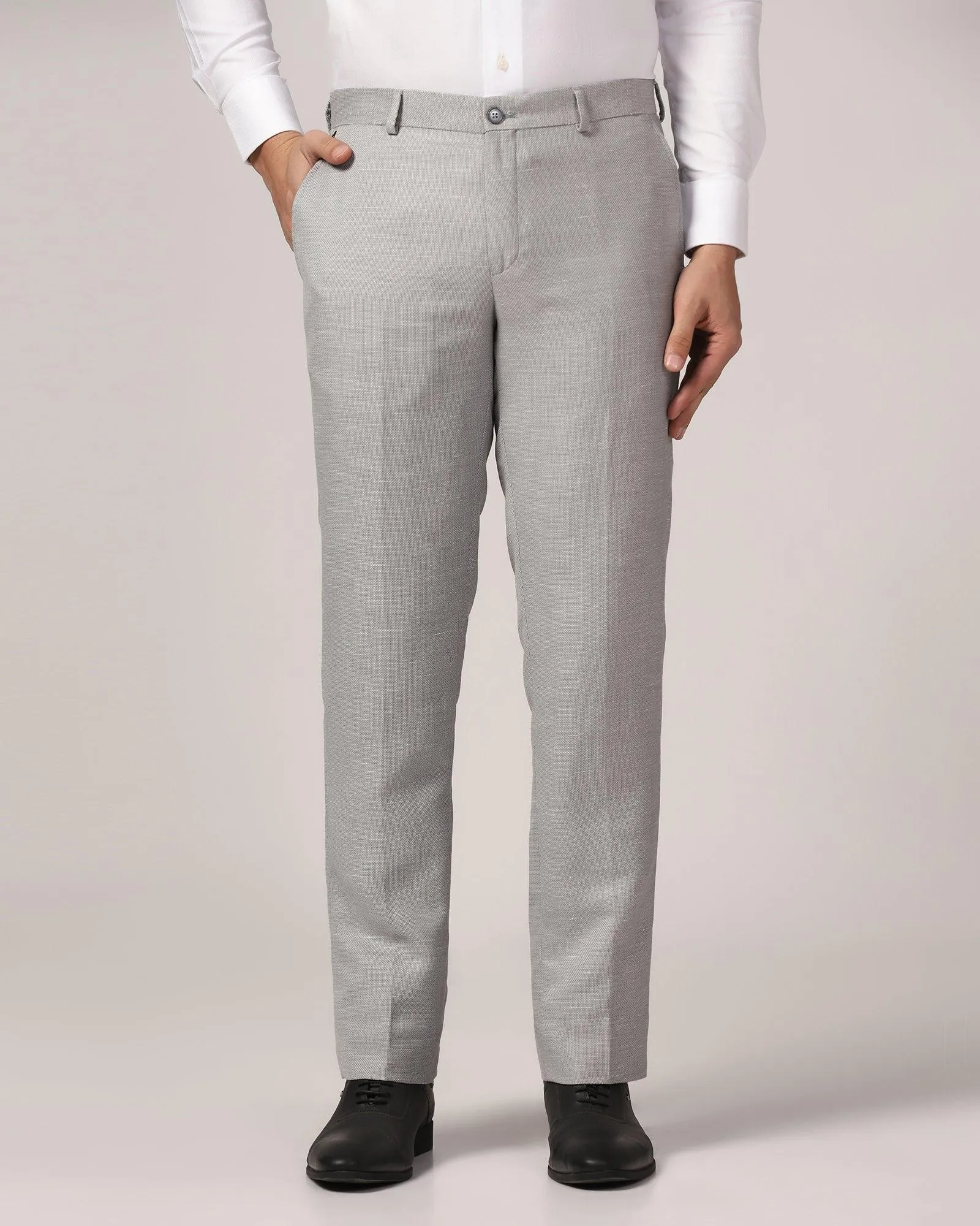 Linen Slim Comfort B-95 Formal Grey Textured Trouser - Commando