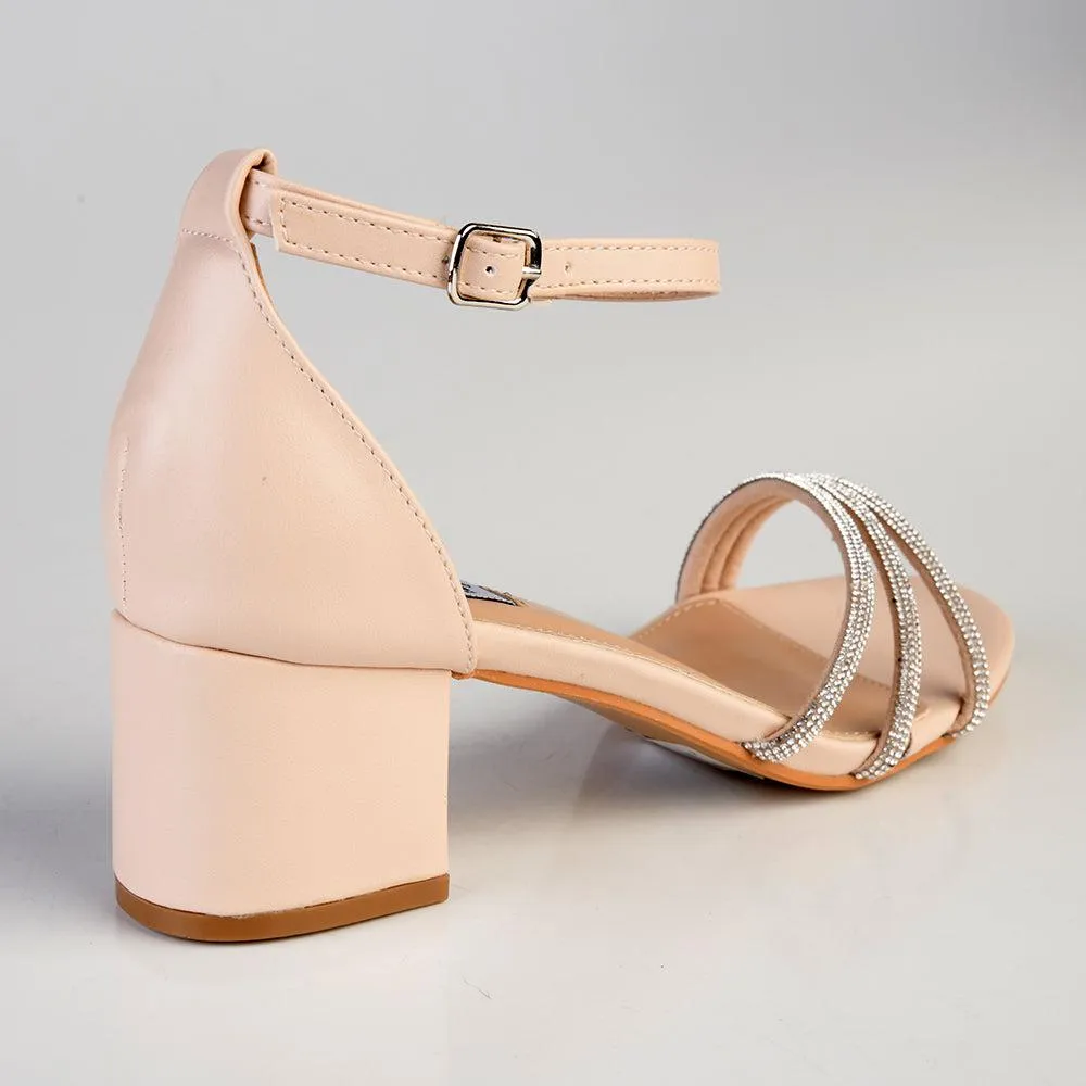 Madison Alice 3 Diamond Strap Block Heel - Nude