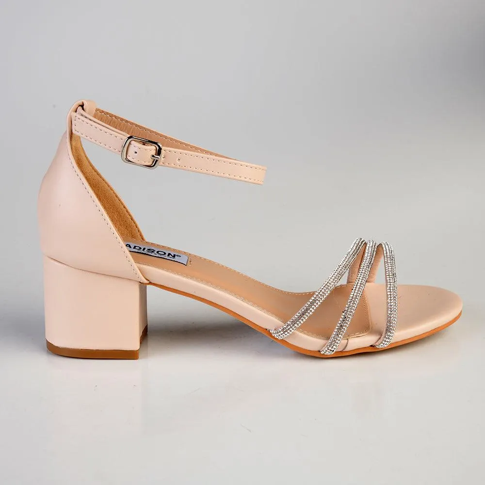 Madison Alice 3 Diamond Strap Block Heel - Nude