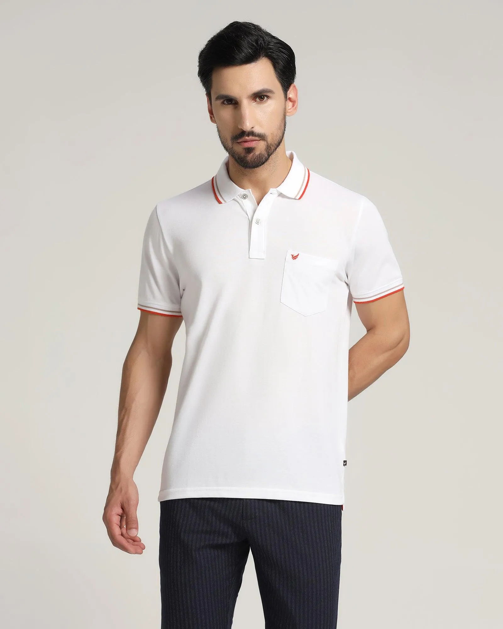 Polo White Solid T-Shirt - Aquarius