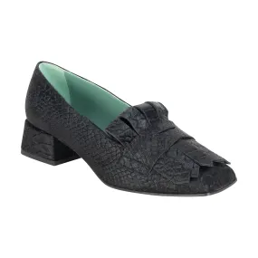 Pony Block Heel Loafer - Black Python