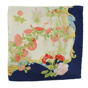 Salvatore Ferragamo Small Silk Scarf Navy Botanical