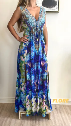 Shahida Parides Silks Plunge Neckline Maxi Dress