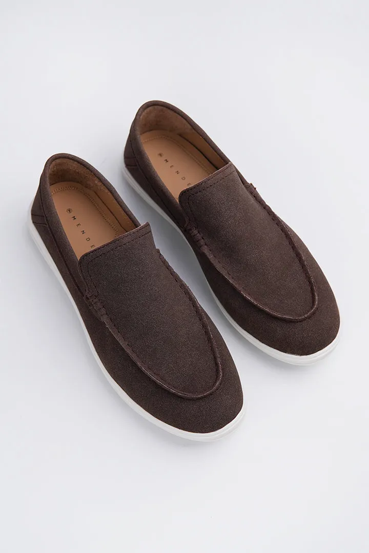 Slip On Suede Loafers - Dark Brown