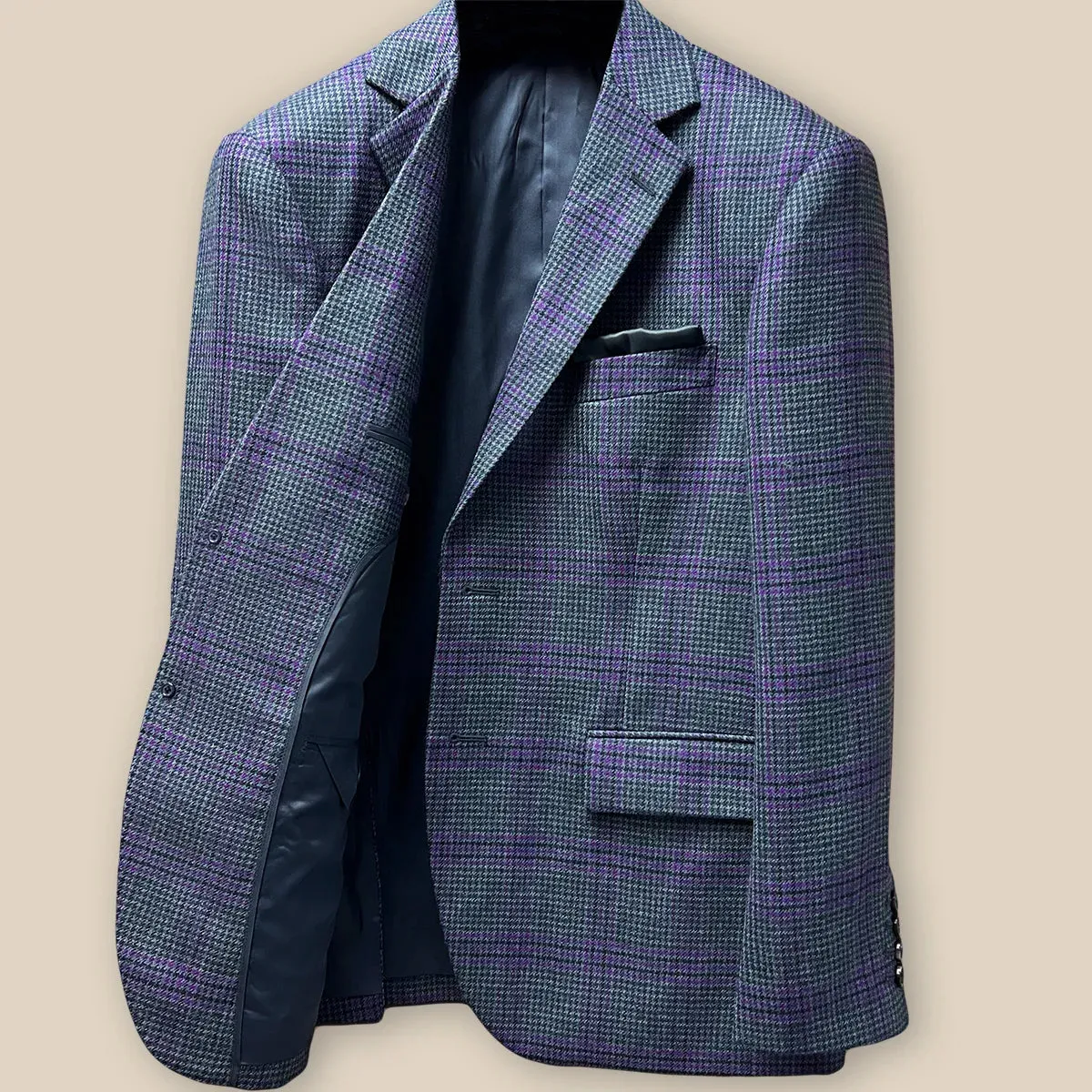 Westwood Hart Grey with Purple Plaid Houndstooth Sport Coat